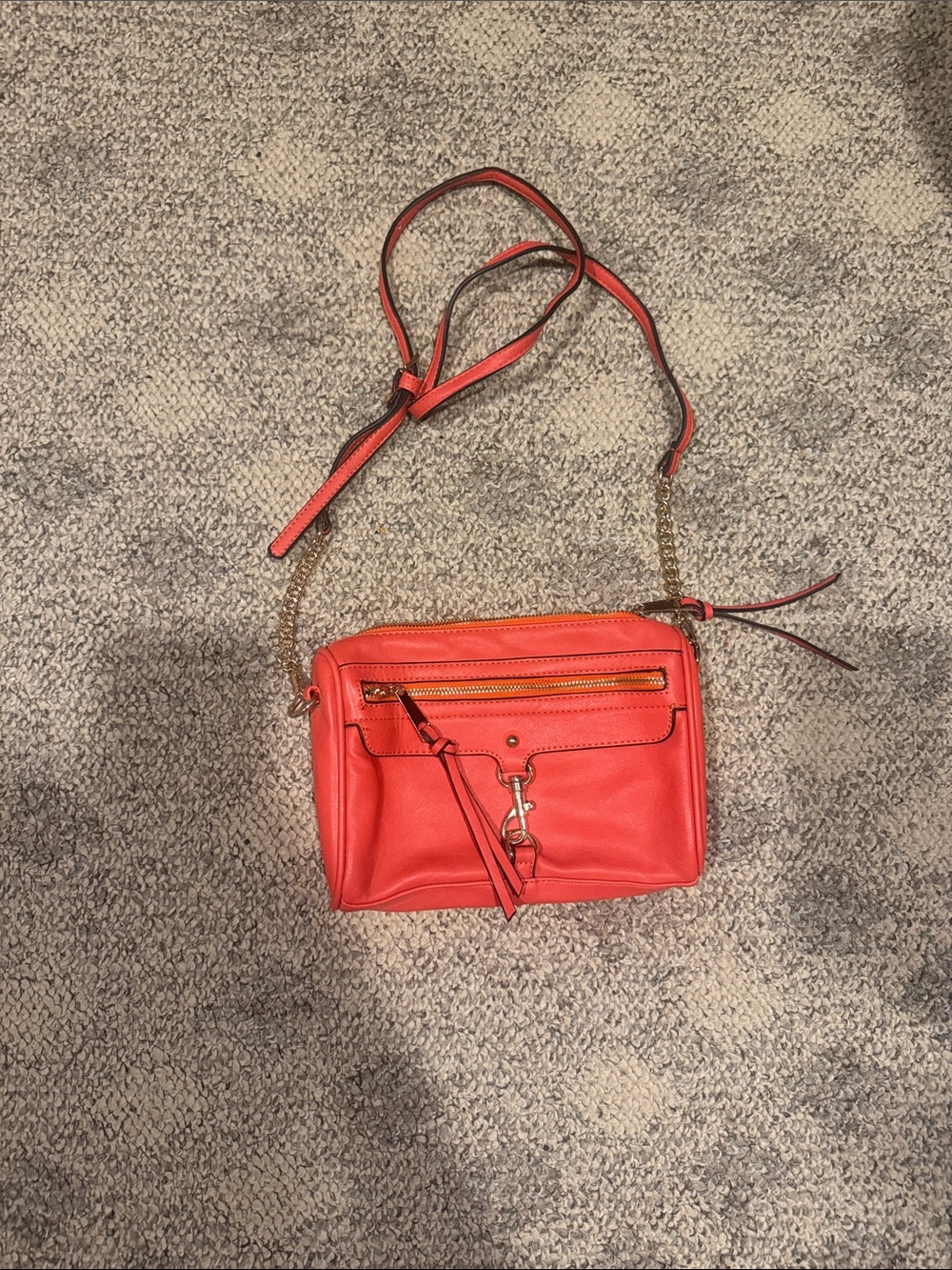 Coral Red Leather Mini Crossbody with Chain Strap